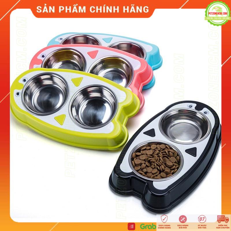 Chén ăn đôi cho chó mèo ️ FREESHIP ️ The Penguin Dog Bowl | vỏ nhựa chén inox | có đệm cao su chống trượt