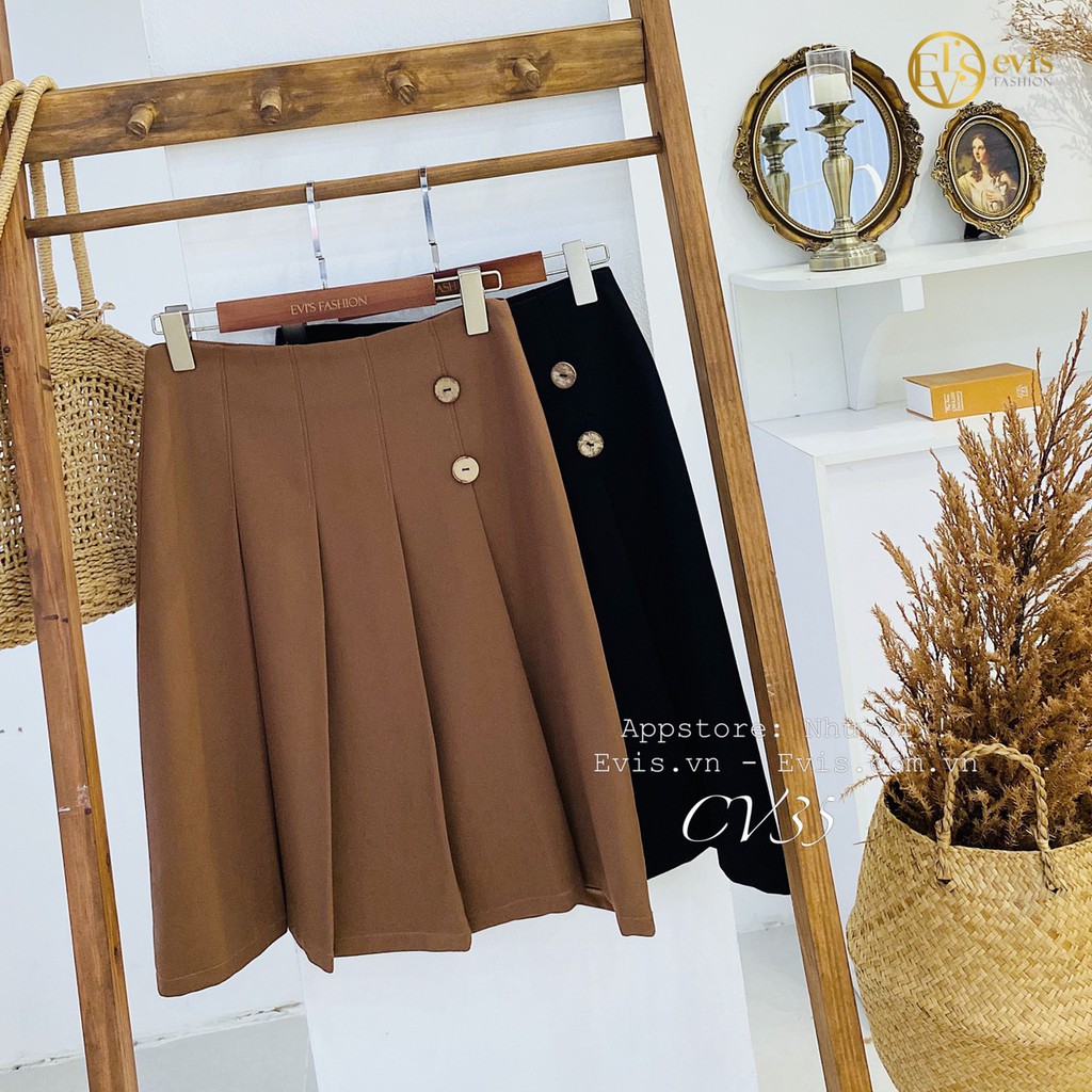 Chân váy xếp ly cúc gỗ Vintage