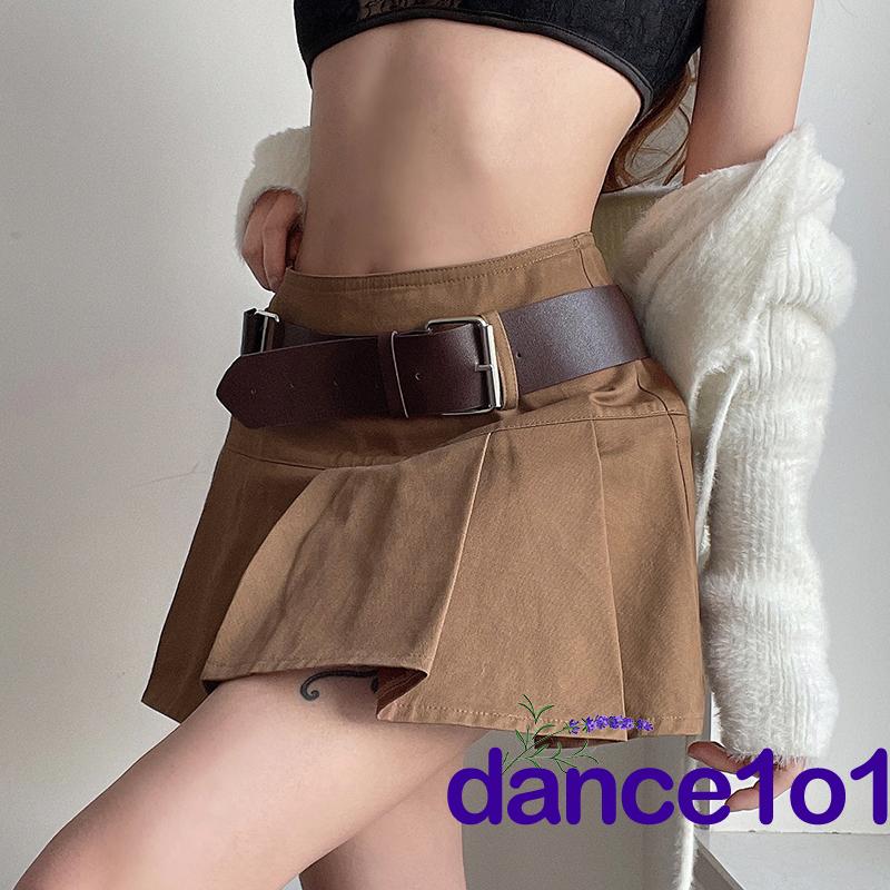 Chân váy chữ A lưng cao màu trơn phối thắt lưng thiết kế phong cách trẻ trung cho nữ