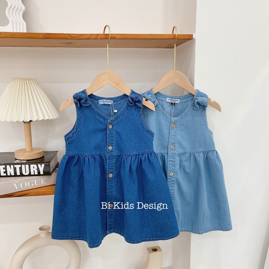 Váy bò demi mềm mại chi tiết nơ đính tay cho bé gái 1 2 3 4 5 6 7 thời trang trẻ em mùa hè Bí Kids