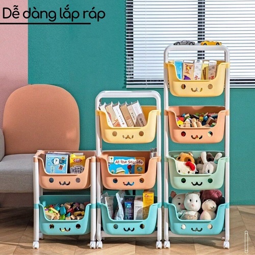 Kệ gấu Hokori 3 Tầng Cho Bé Hình Gấu Có Bánh Xe, Làm Kệ Đựng Đồ Chơi, Kệ Sách Cho Bé