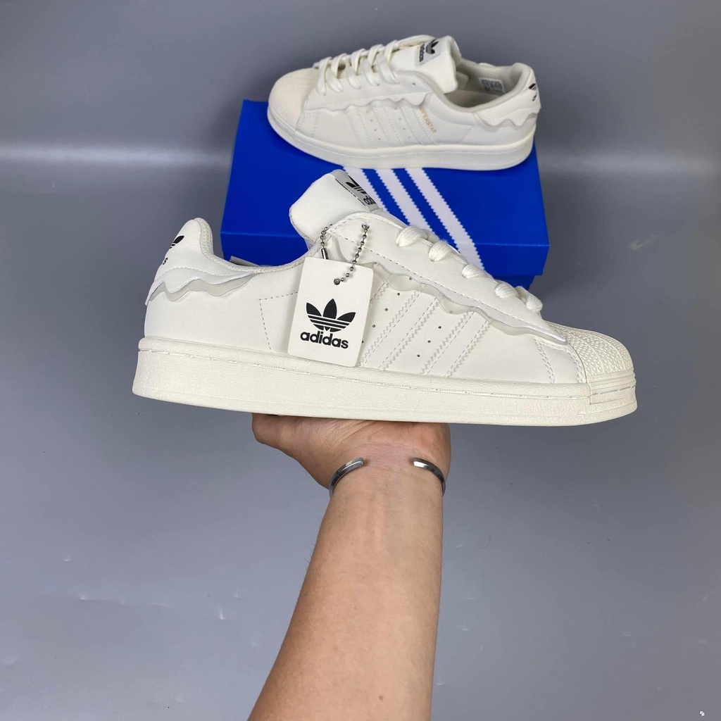 Giày thể thao adidas superstar sò kem trắng, giầy das sò 3 sọc màu trắng kem bản SC nam nữ FullBoxBill