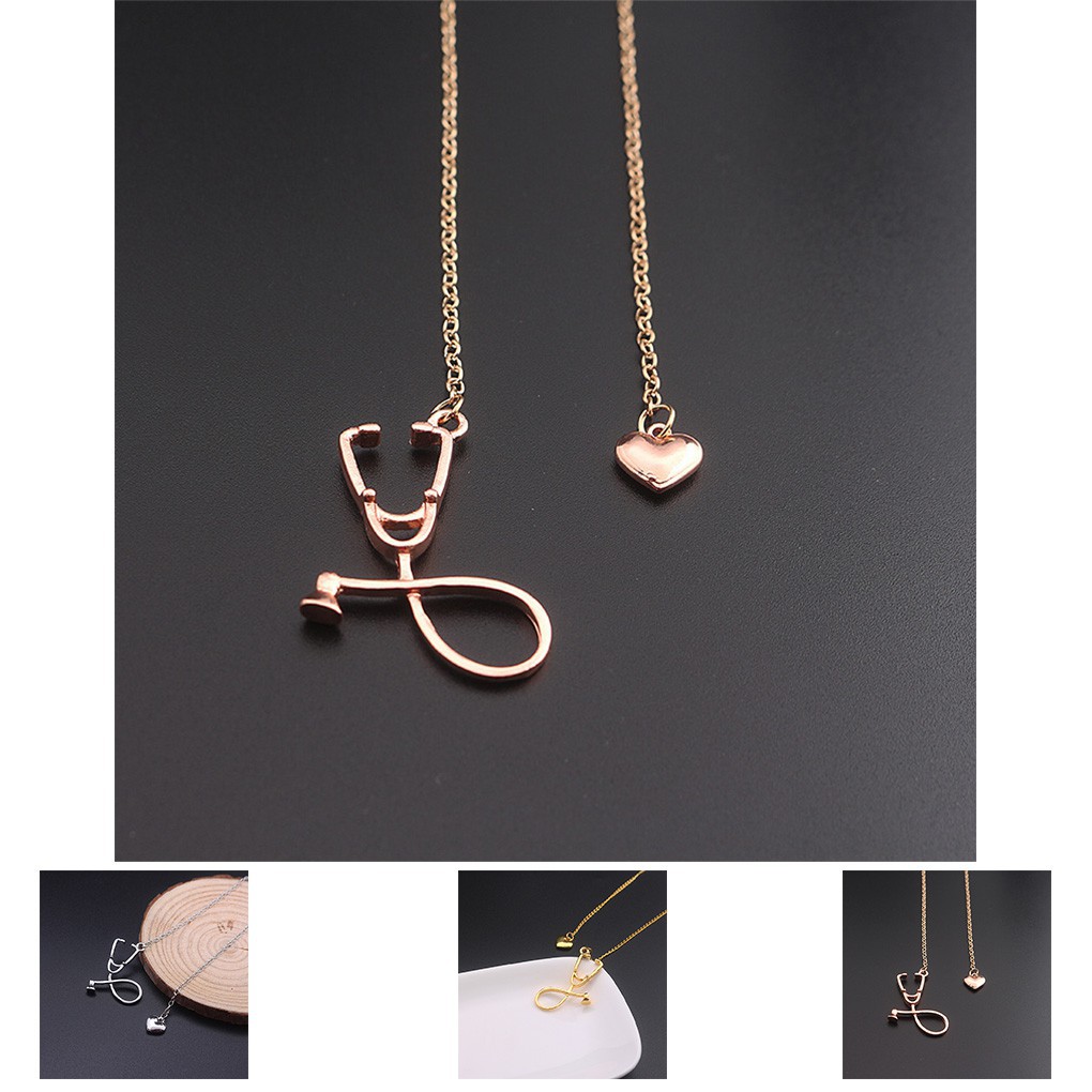 Vòng cổ kim loại hình trái tim &amp; ống tai nghe y tế thời trang độc đáo