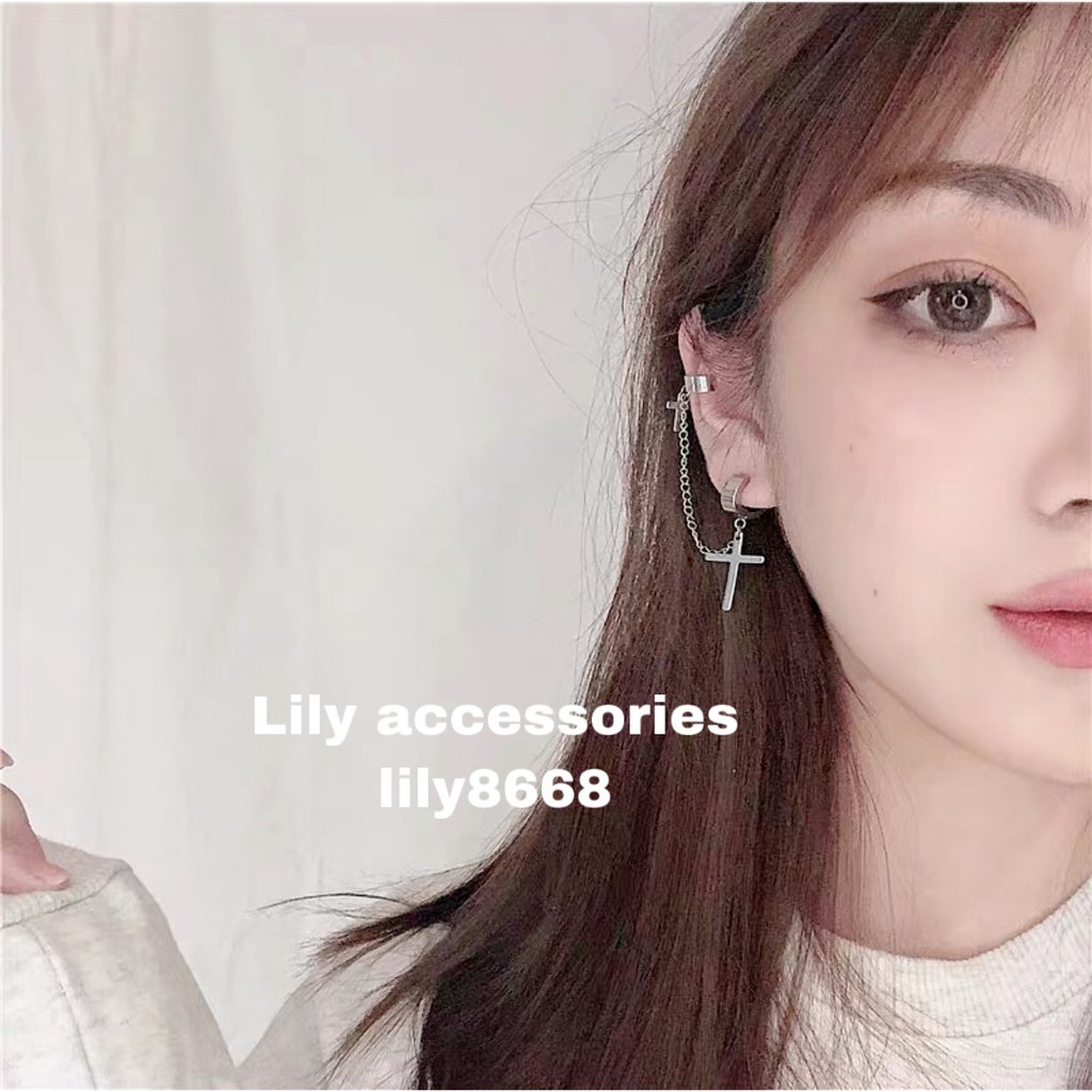 Cross Ear Cuffkẹp kẹp tai titan thánh giá nam nữ không cần xỏ lỗ không gỉ không đen không dị ứng Unisex