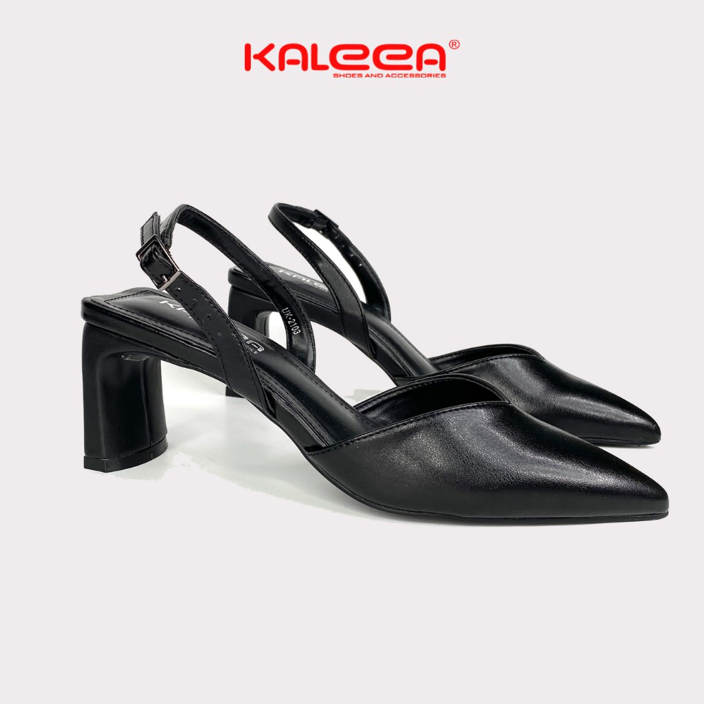 Giày Cao Gót Mũi Nhọn Slingback KALEEA Phối Dây Quai Sau Hở Gót Màu Đen Cao 6cm UK2103