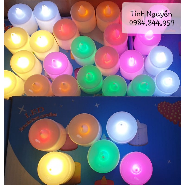 Bộ 6 đèn led các màu đặt trong đèn lồng giấy, nến điện chạy bằng pin