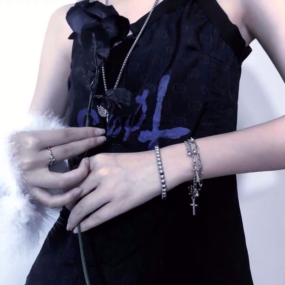 Lắc Tay Vòng Tay 2 Lớp Kim Loại UNISEX Nam Nữ ThánG giá Chữ Thập Gắn Thêm Bi Tròn Độc Đáo Cá Tính Và Thời Trang VT-32