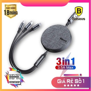 Cáp sạc dây rút baseus fabric 3-in-1 flexible cable tích hợp 3 đầu type c / micro usb/ lightning 3.5a 1.2m