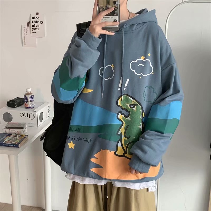 Áo hoodie nam dài tay dáng rộng in hình khủng long dễ thương có size M-2XL4 | BigBuy360 - bigbuy360.vn
