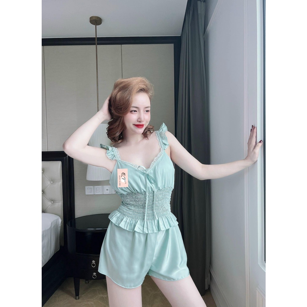 Đồ ngủ 2 dây, đồ bộ mặc nhà tay cánh tiên, bo eo sexy [DN70]