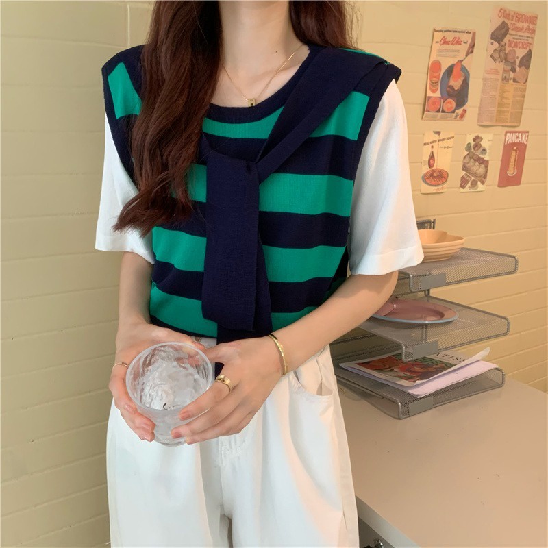 Áo thun ZHELIHANGFEI giả hai lớp dáng rộng thời trang dành cho nữ