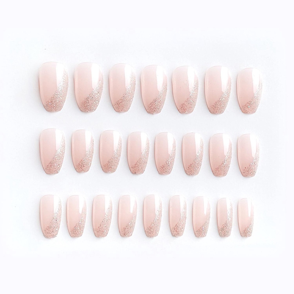 ROSE Hộp 24 Móng Tay Giả Che Phủ Toàn Diện Đính Kim Tuyến Lấp Lánh