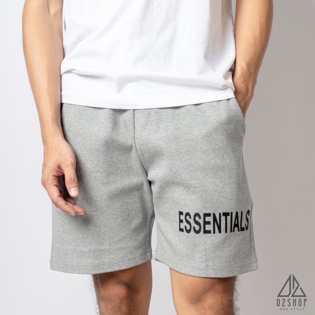 Quần short nam D2shop vải thun nỉ co giãn, màu xám ESSENTIALS [L200]