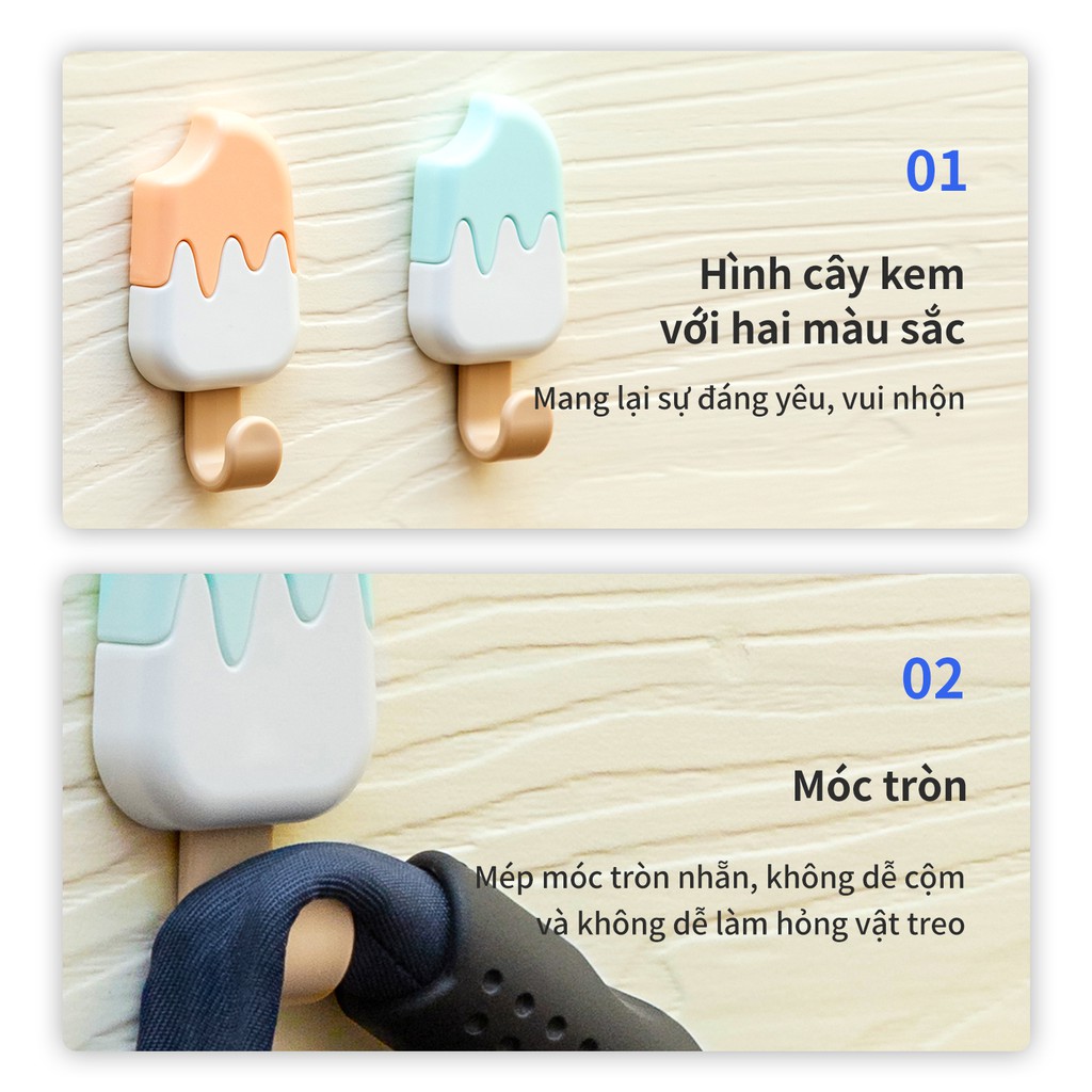 Vỉ 2 chiếc Móc dán treo tường hình cây kem Deli - Thiết kế cute dễ thương, đáng yêu - Chịu lực tốt, chắc chắn - 19364