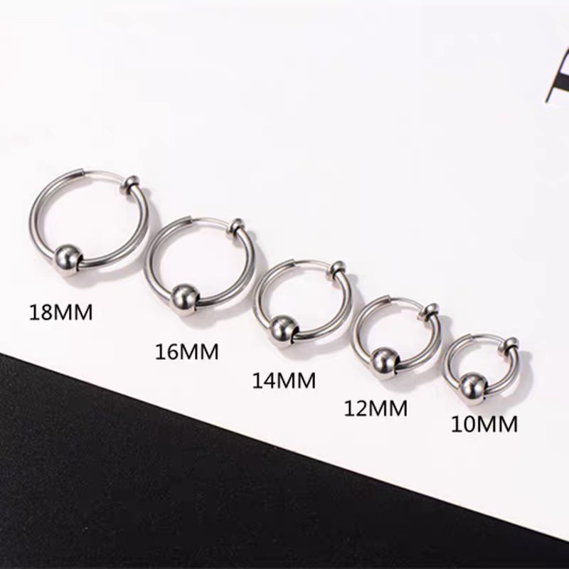 Ball Hoop EarCuff kẹp tai titan tròn phối bi không cần xỏ lỗ không gỉ không đen không dị ứng nam nữ unisex