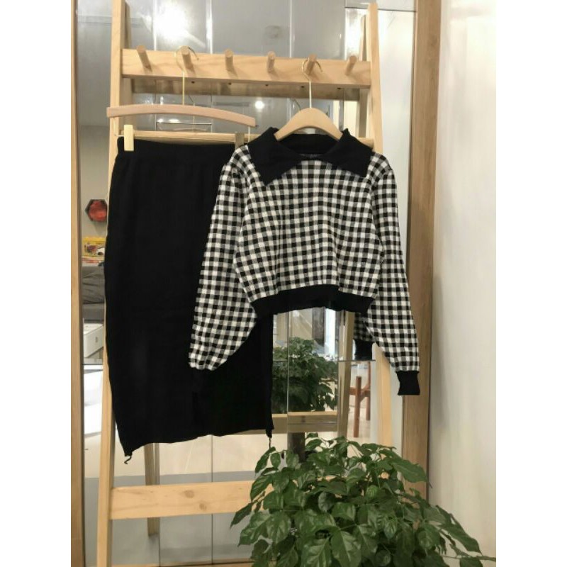 SÉT ÁO.DẠ.KẺ MIX CHÂN VÁY ZIP