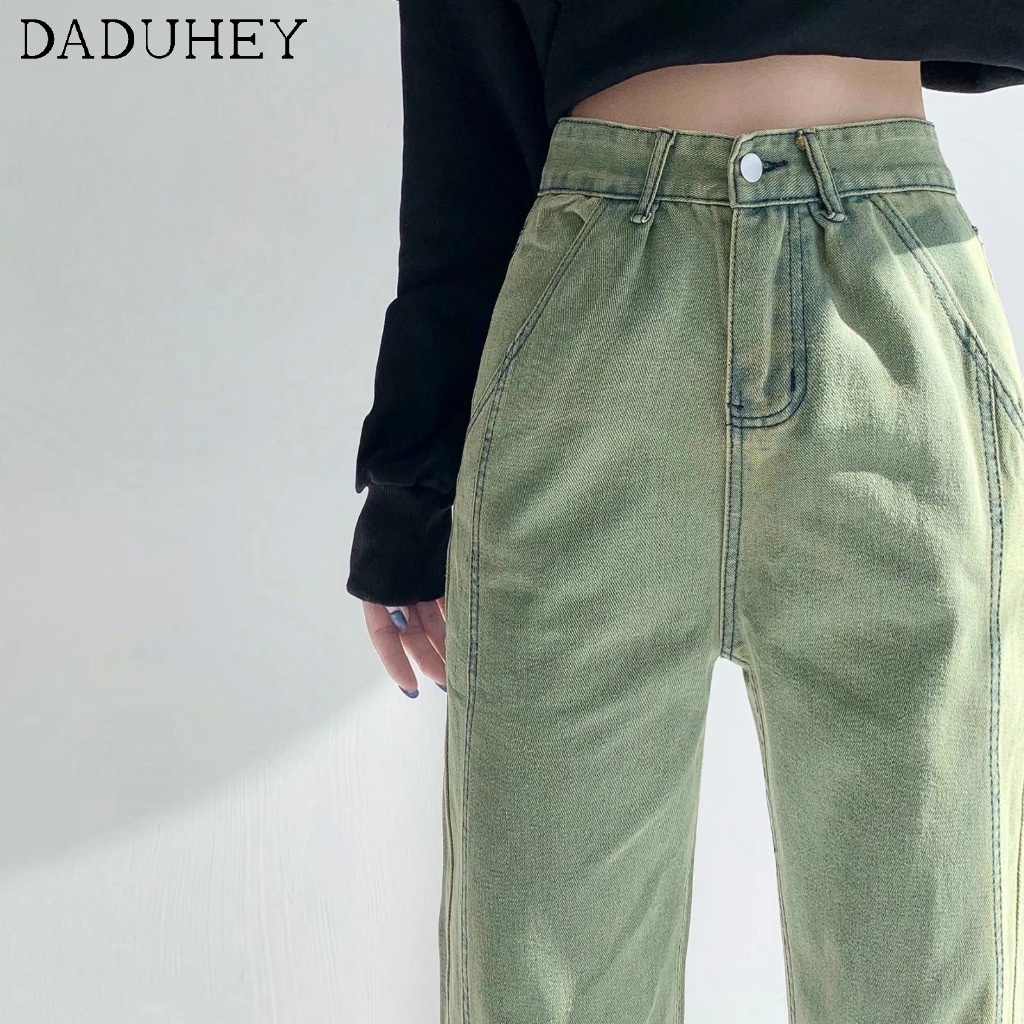 Quần jeans daduhey ống rộng màu xanh lá phong cách Hàn Quốc thời trang mùa hè 2022
