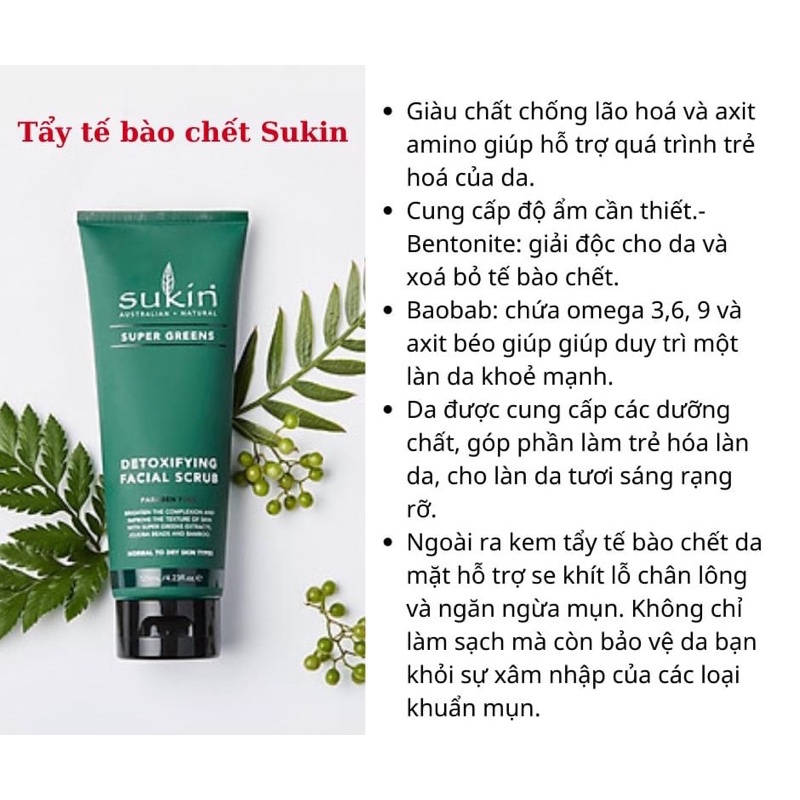 Kem tẩy tế bào chết thanh lọc detox da Sukin Super Greens Detoxifying Facial Scrub