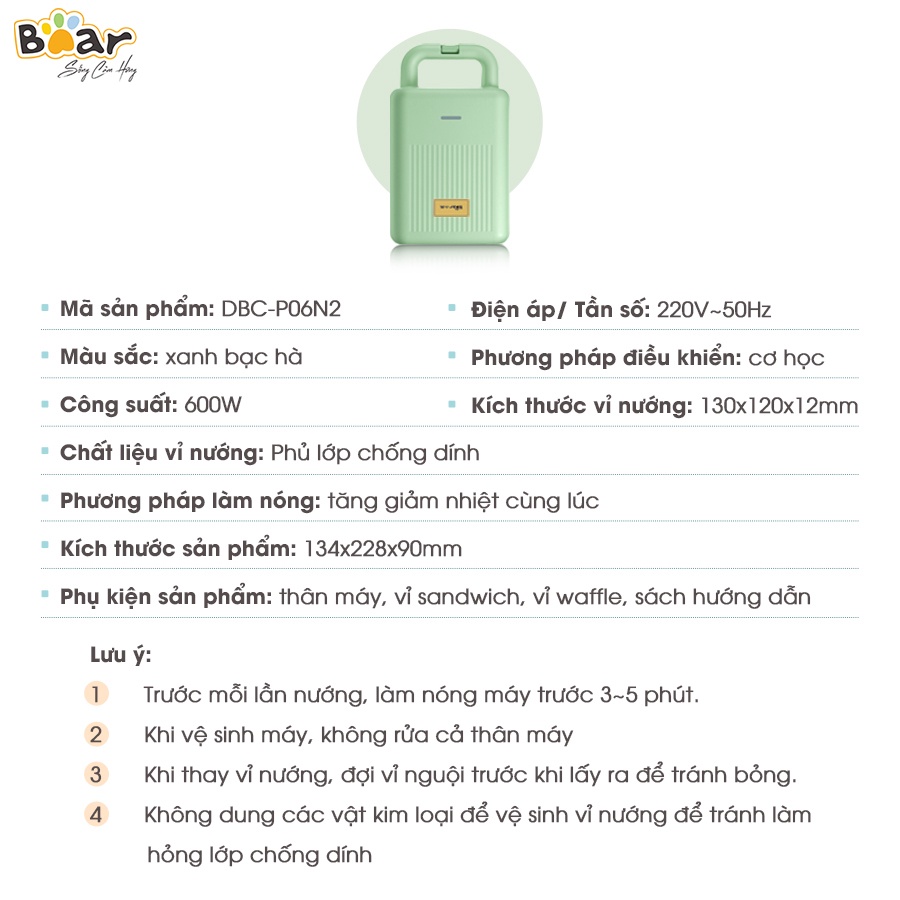 Máy Nướng Bánh Mỳ Làm Bánh Sandwich Waffle Làm Bánh Quế Máy Làm Bữa Ăn Sáng Cho Gia Đình Bear P06N2