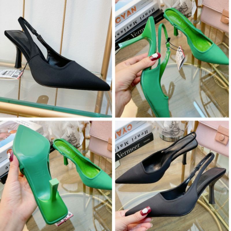 Giày 9p Xanh Lá Đen Sandal zara Lụa Mềm Êm Fullbox Tem Cao Cấp