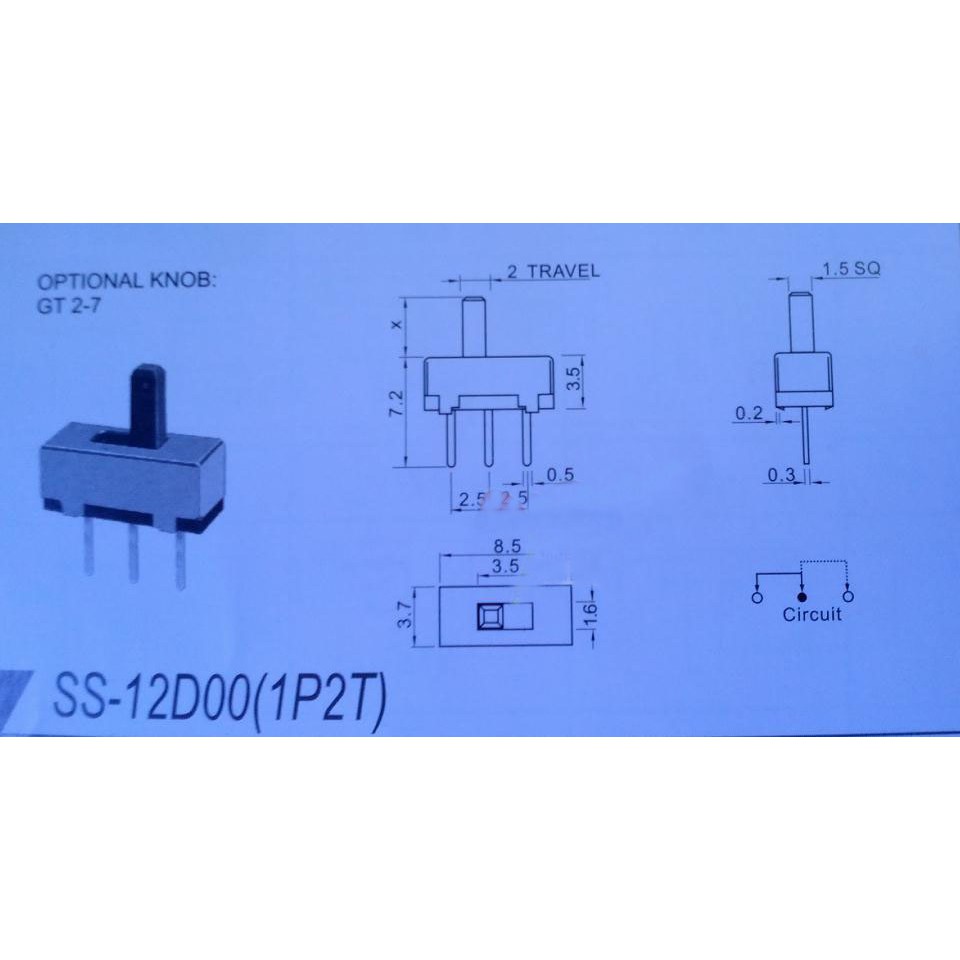 Set 20 công tắc trượt mini 2 vị trí SS12D00 SS12D00G3 3pin 1P2T chất lượng cao
