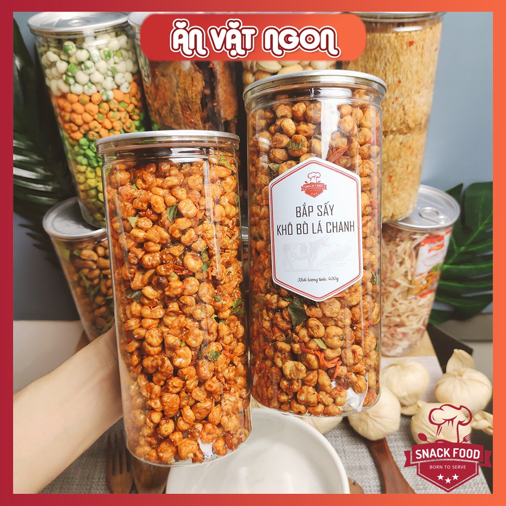 400gr BẮP NGÔ SẤY KHÔ BÒ Lá Chanh, Siêu Ngon, Siêu Giòn, hủ pet, Đồ ăn vặt Snack Food