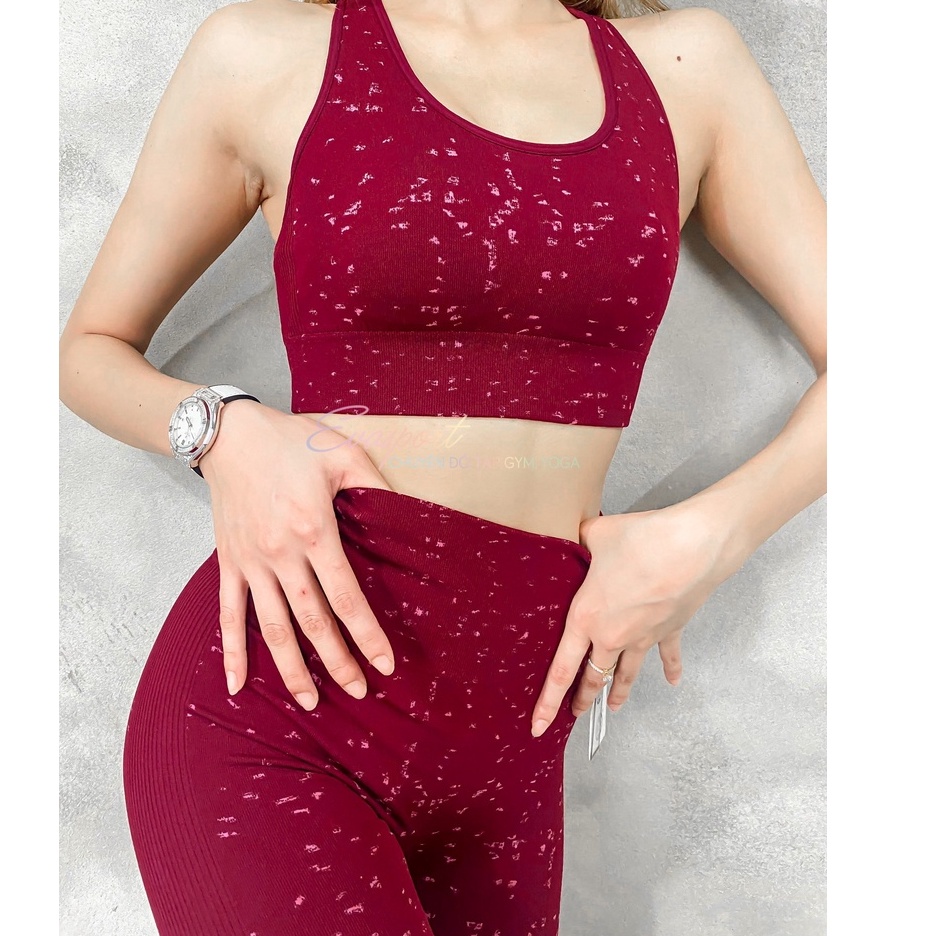 Set bộ đồ tập gym nữ dệt kim NAQI, tập yoga aerobic, chạy bộ, thể thao gồm áo bra quần dài chun mông Evasport