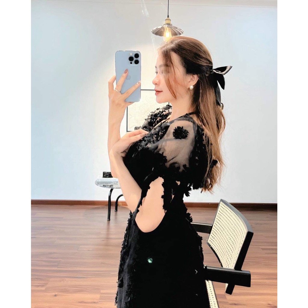 Đầm dự tiệc yếm tay phồng cột nơ xinh xắn Holi Dress