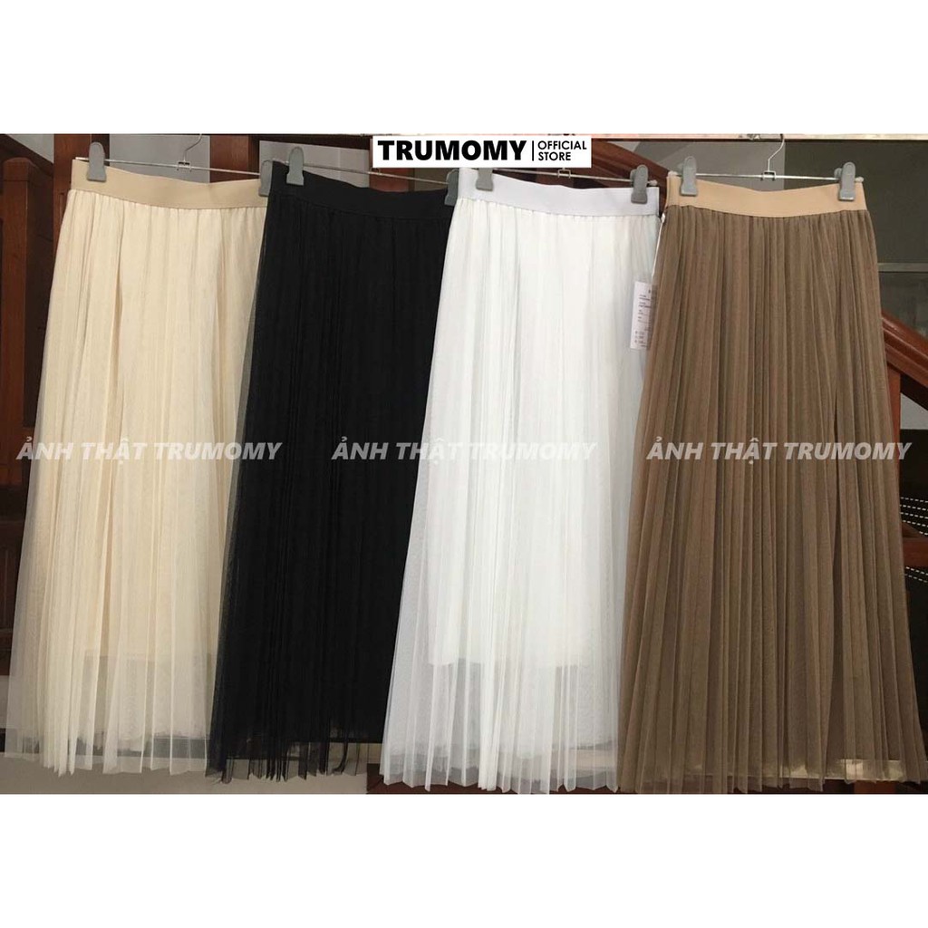 Chân váy xếp ly dáng dài midi xòe A công sở 3 lớp Quảng Châu, cạp thun lưng cao - Trumomy | BigBuy360 - bigbuy360.vn