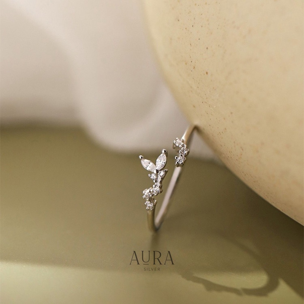 Nhẫn bạc nữ freesize cánh hồ điệp đính đá-AURASILVER-N39