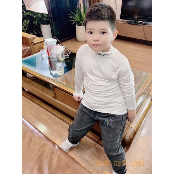 SIZE ĐẠI 18-30kg: Áo thun giữ nhiệt thêu gấu cổ 3 phân ấm áp ngày thu đông cho bé trai bé gái - AGNTG