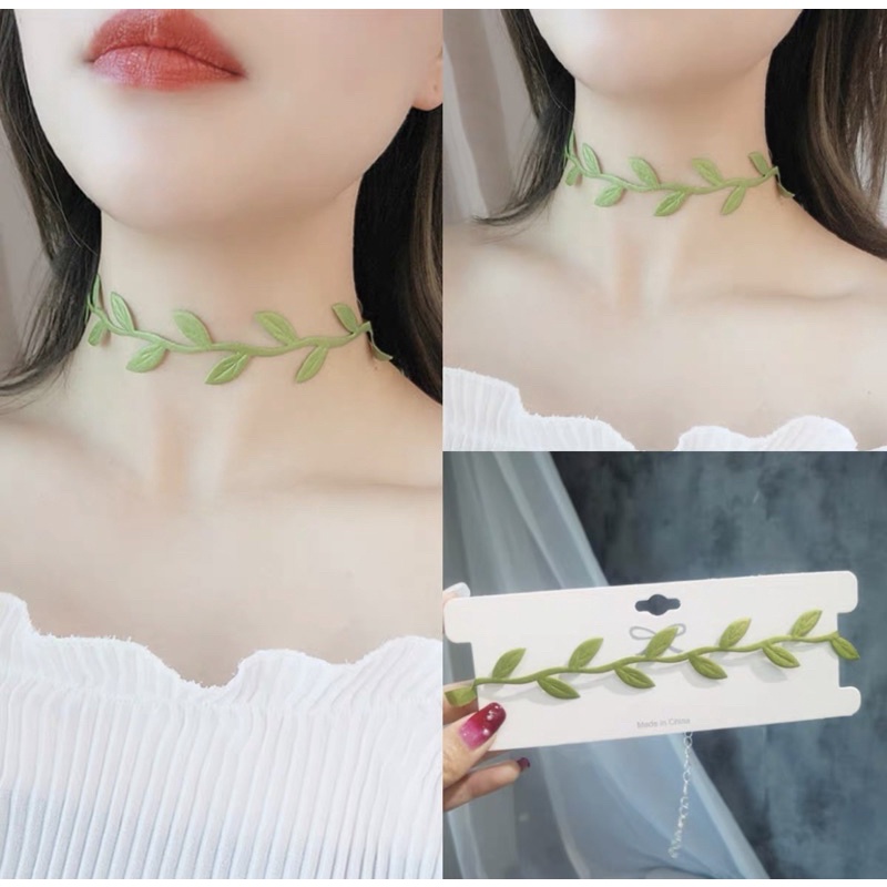 Vòng cổ hình chiếc lá - choker chiếc lá xanh và cầu vồng