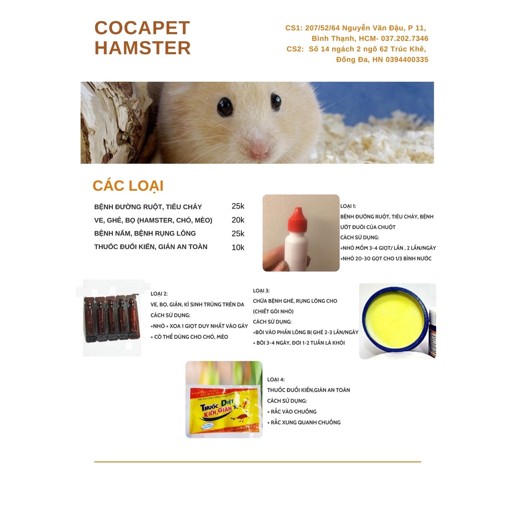 Lọ trị ecoli và ve, bọ cho hamster, chó mèo