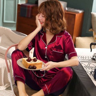 [ RẺ VÔ ĐỊCH ] Bộ Lụa Mặc Nhà Nữ Trơn Cộc Tay Quần Dài Chất Lụa Siêu Mềm ( Hàng Luôn Sẵn) T12