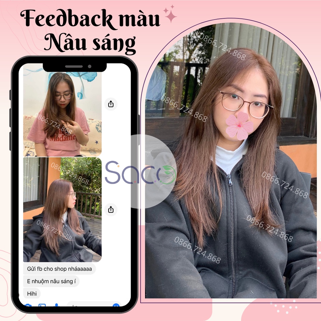 Dầu gội nhuộm tóc Nâu Sáng Saco Light Brown 01 thảo dược thiên nhiên không gây hư tổn cho tóc