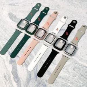 Combo ốp kính cường lực 9H và dây silicon cho Apple Watch đồng Hồ Thông Minh iWatch 1/2/3/4/5/6/SE size 38/40/42/44 mm