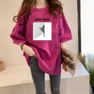 NRVP Áo thun nữ tay ngắn dáng rộng cổ tròn in hình hài hước thời trang mùa hè