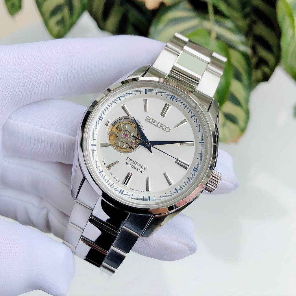 Đồng hồ Nam Seiko Presage SSA355J1 Hở tim,Mặt trắng-Máy cơ tự động Automatic-Dây kim loại cao cấp-Size 41mm