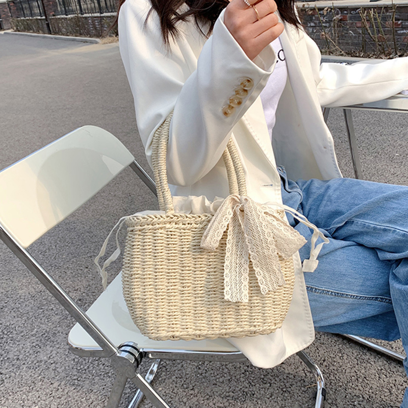 IELGY Western style bag handbags Korean fashion handbag casual simple straw beach bag