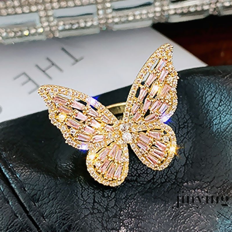 GETNOIVAS Nhẫn Kim Loại Mặt Hình Bướm Đính Đá Xinh Xắn Cho Nữ