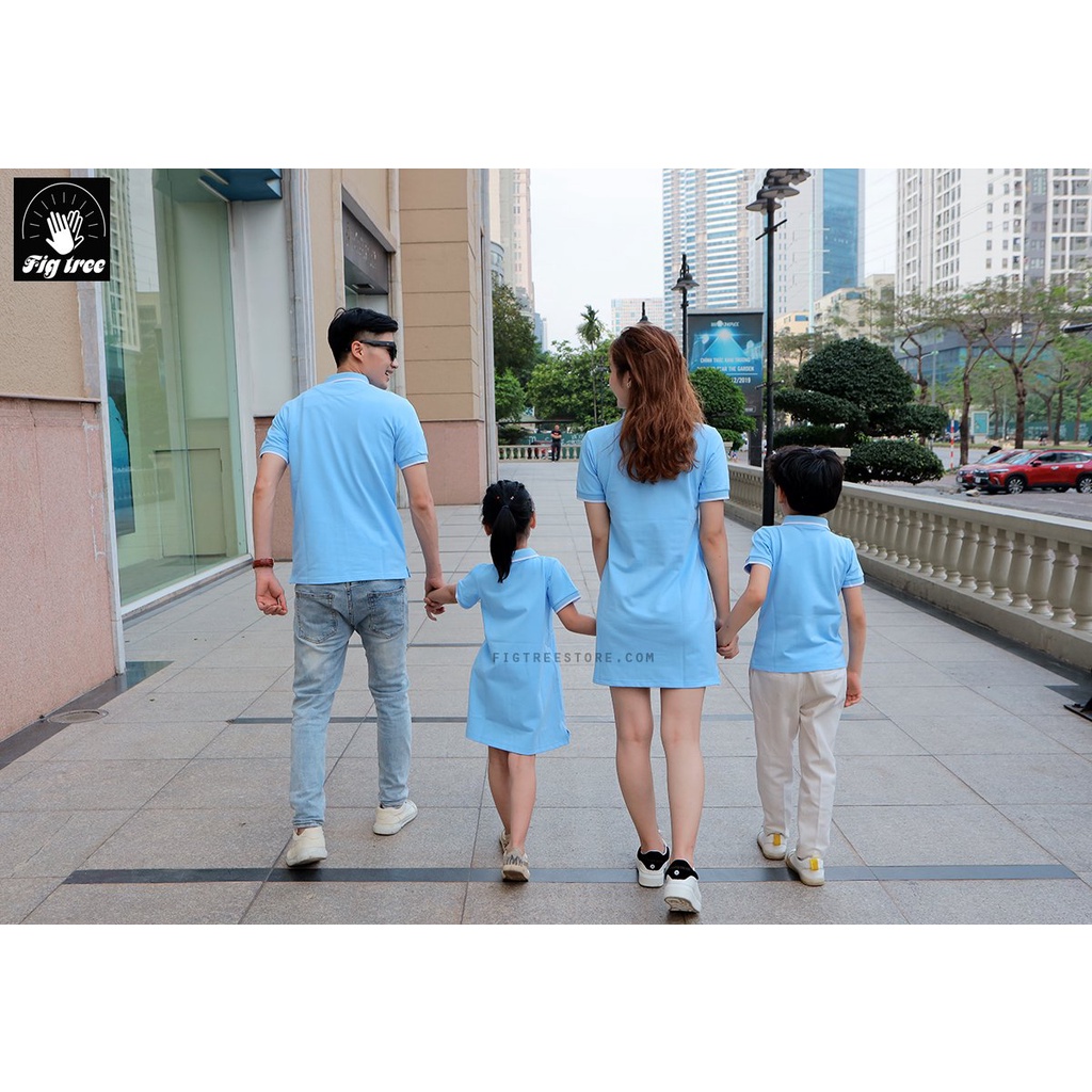 Set Áo Váy Thun Gia Đình Polo Fig Tree Màu Xanh Nhạt Hot New 2022
