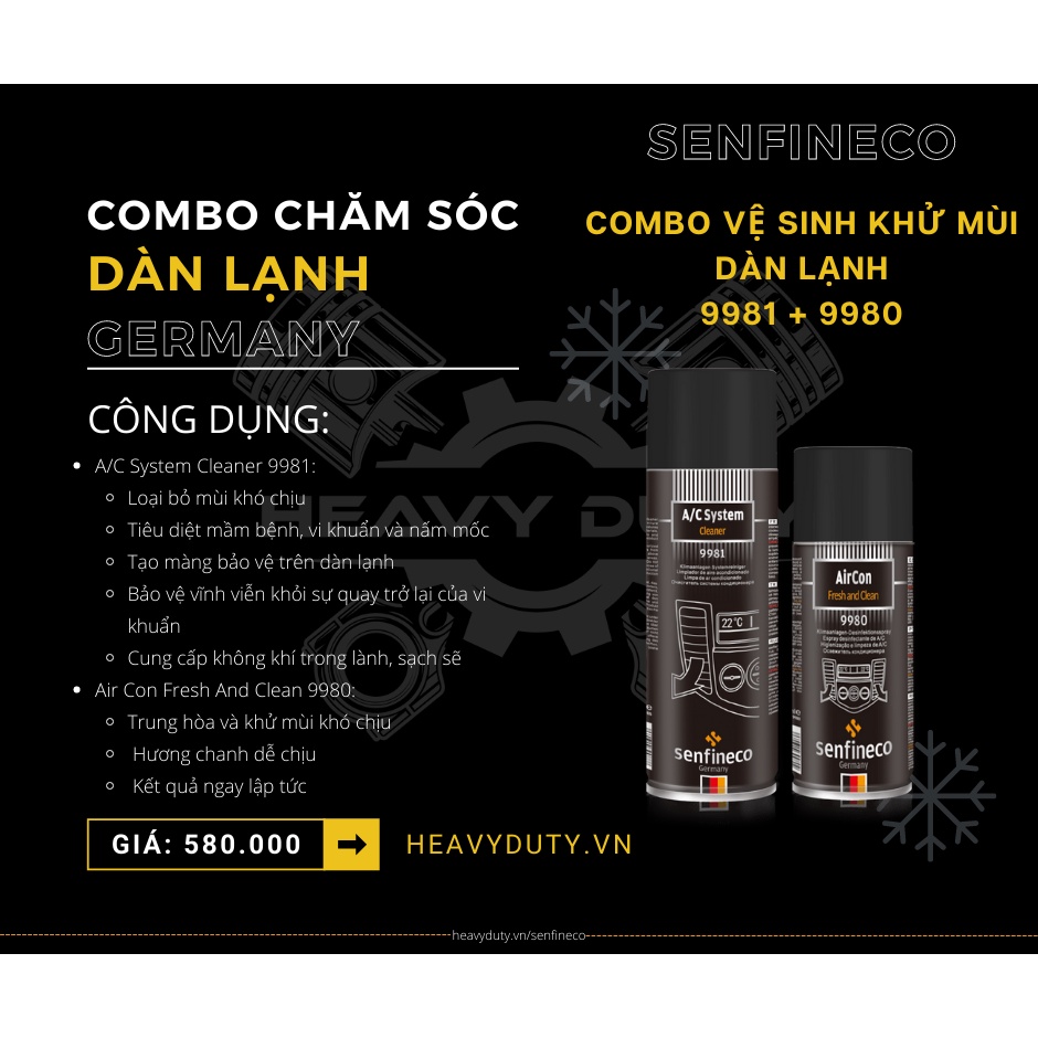 Combo Vệ Sinh Khử Mùi Dàn Lạnh - Senfineco AC System Cleaner + Aircon Fresh 9980 9981