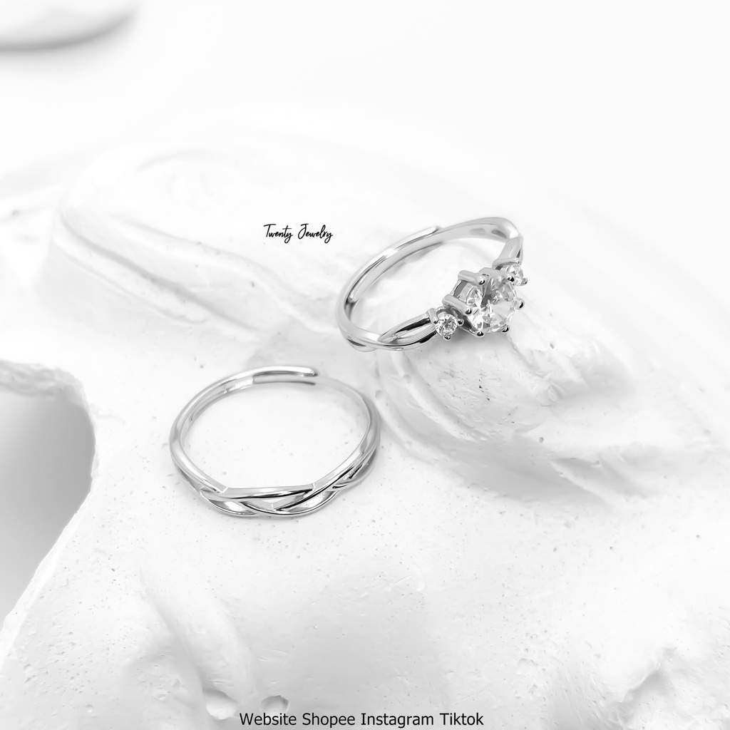 Nhẫn Đôi Bạc Đan Chéo Có Gắn Đá 2 Cara NDARJ4141. Nhẫn Đôi Bạc 925 Nam Nữ 20Silver