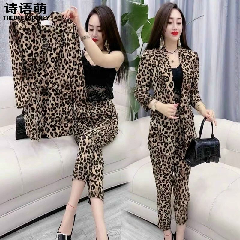 set bộ vest 3 món hoạ tiết da beo áo thun 2 dây size M L XL 2Xl