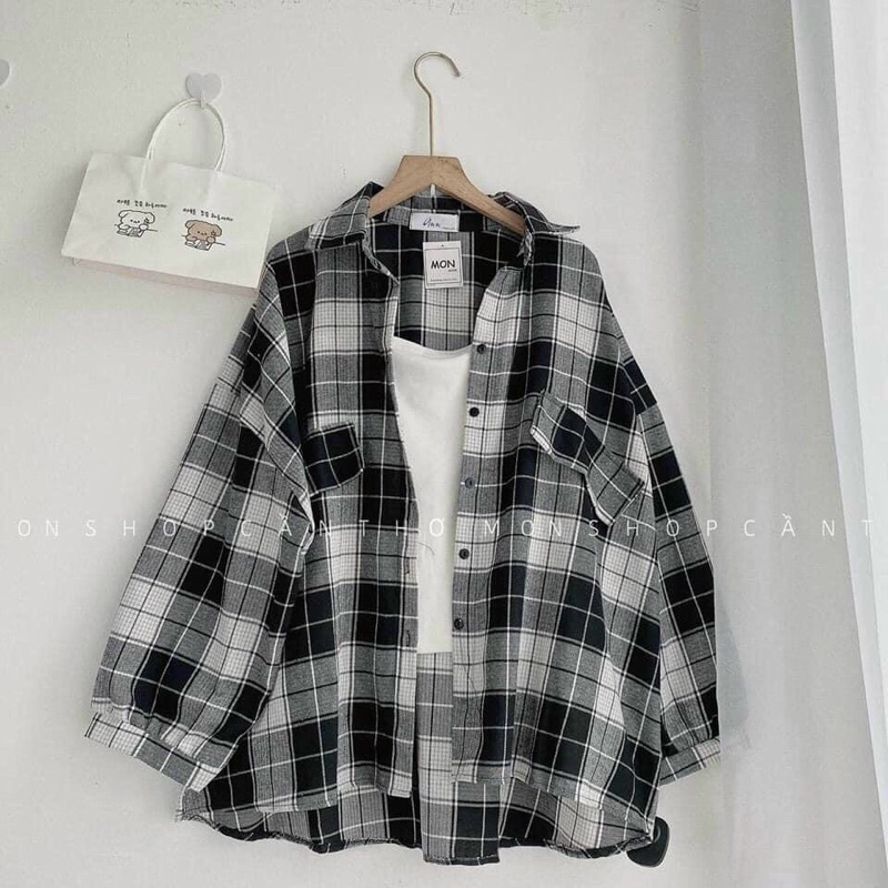Áo Sơ Mi Kẻ Lồng Đèn Unisex Tay Bồng 🦋 Somi Nam Nữ Dáng Thụng Ulzzang 3 Màu Hot 🦋