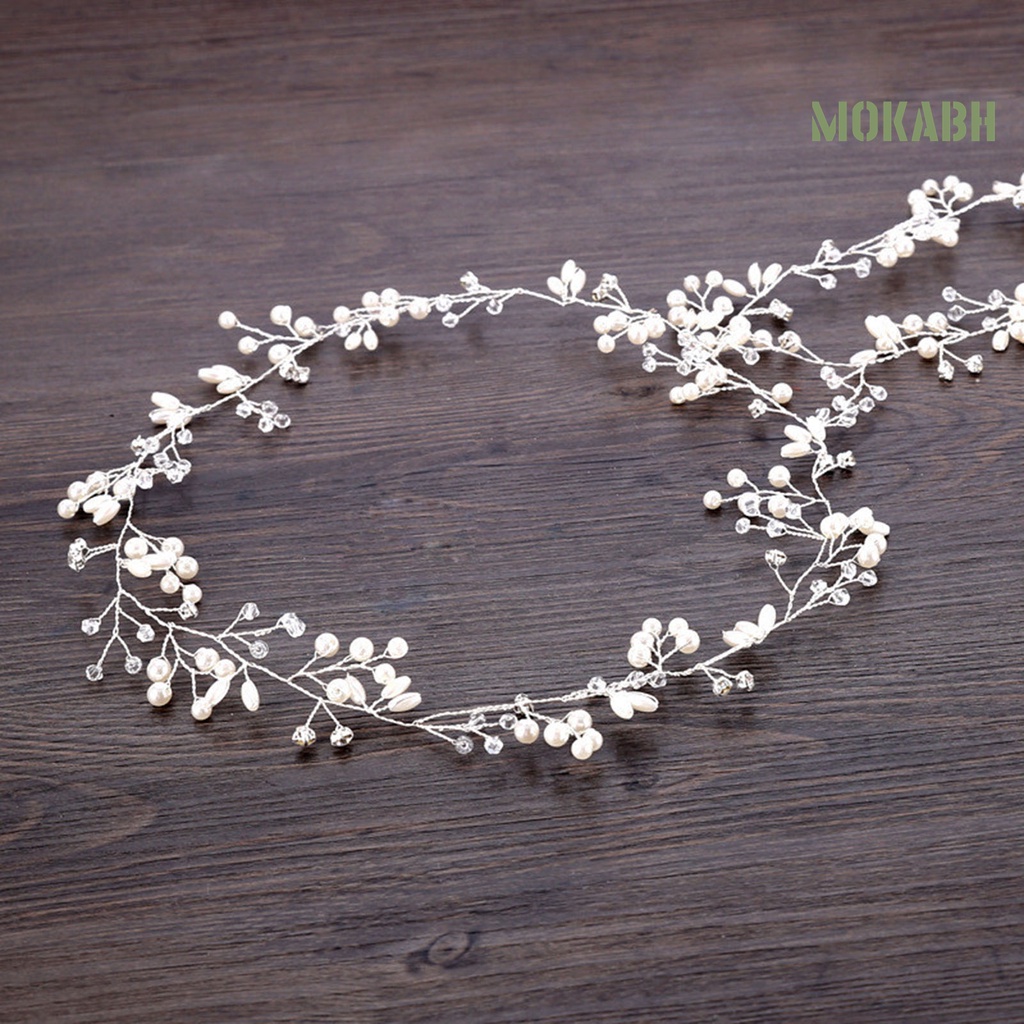 Băng Đô Cài Tóc Đính Đá Ngọc Trai Nhân Tạo Handmade Dành Cho Cô Dâu