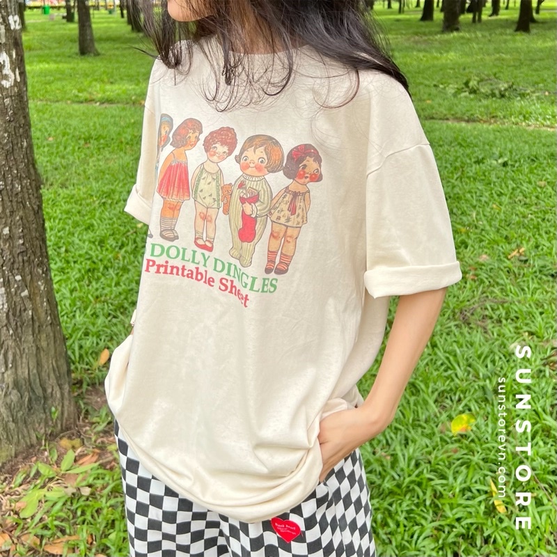 Áo thun tay lỡ form rộng oversize chất cotton mặc mát in hình 5 cô gái