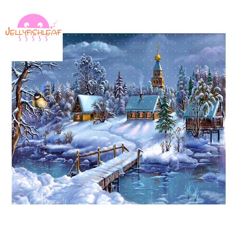 Christmas Night 5D Diamond Painting Embroidery DIY Cross Stitch Kit Home Wall Decor (Christmas Snow-covered Landscape)