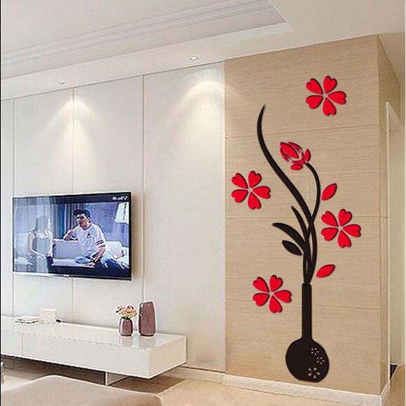 Miếng Dán Tường Trang Trí Giáng Sinh Hình Lọ Hoa Mận 4D Sáng Tạo Chất Lượng Cao
