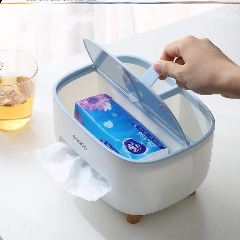 Hộp đựng giấy ăn để bàn nhiều ngăn chứa đồ chất liệu nhựa PP thương hiệu ECOCO cao cấp - QM.DNE2009